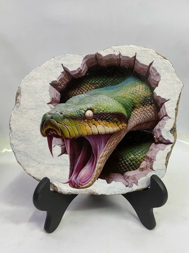 17*15，手工制作石头画，蛇年吉祥，永久保存不褪色