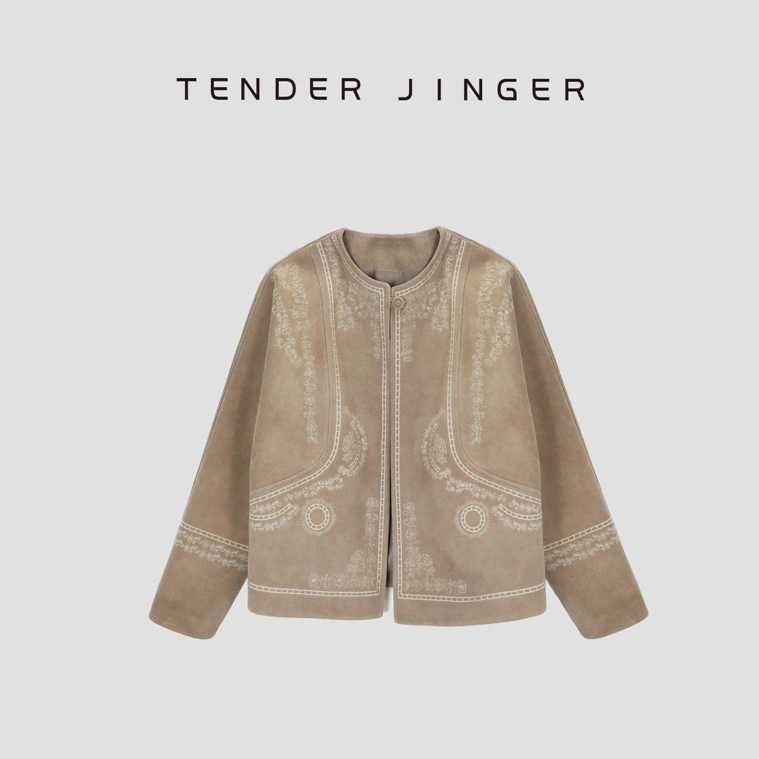 Tender Jinger【黑标】混种反绒羊皮刺绣外套T54YIT41072