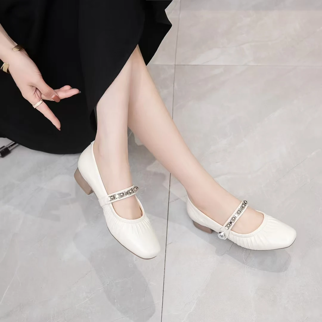 2025秋季新款真皮头层羊皮浅口方头低跟平底舒适时尚玛丽珍单鞋女