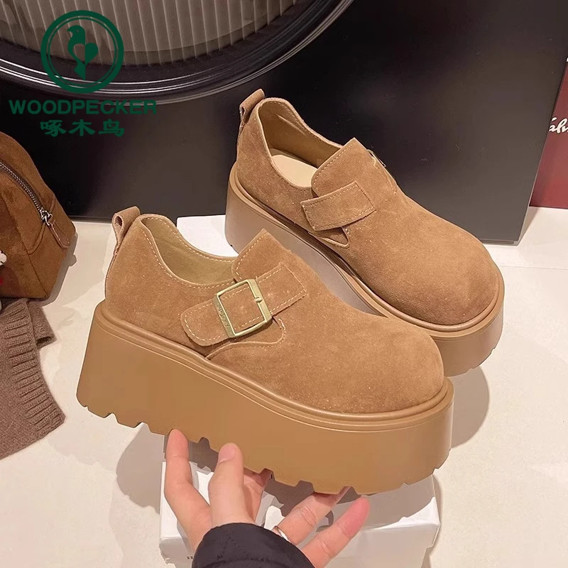 啄木鸟小个子增高勃肯鞋女2025春季新款大头一脚蹬厚底乐福鞋单鞋