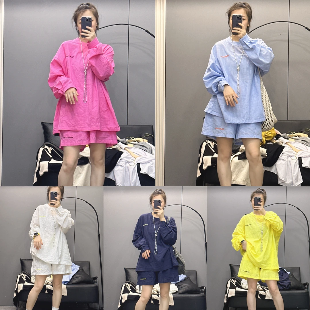 双双韩版刺绣套装女夏季薄款高腰短裤宽松慵懒风防晒衣两件套百搭