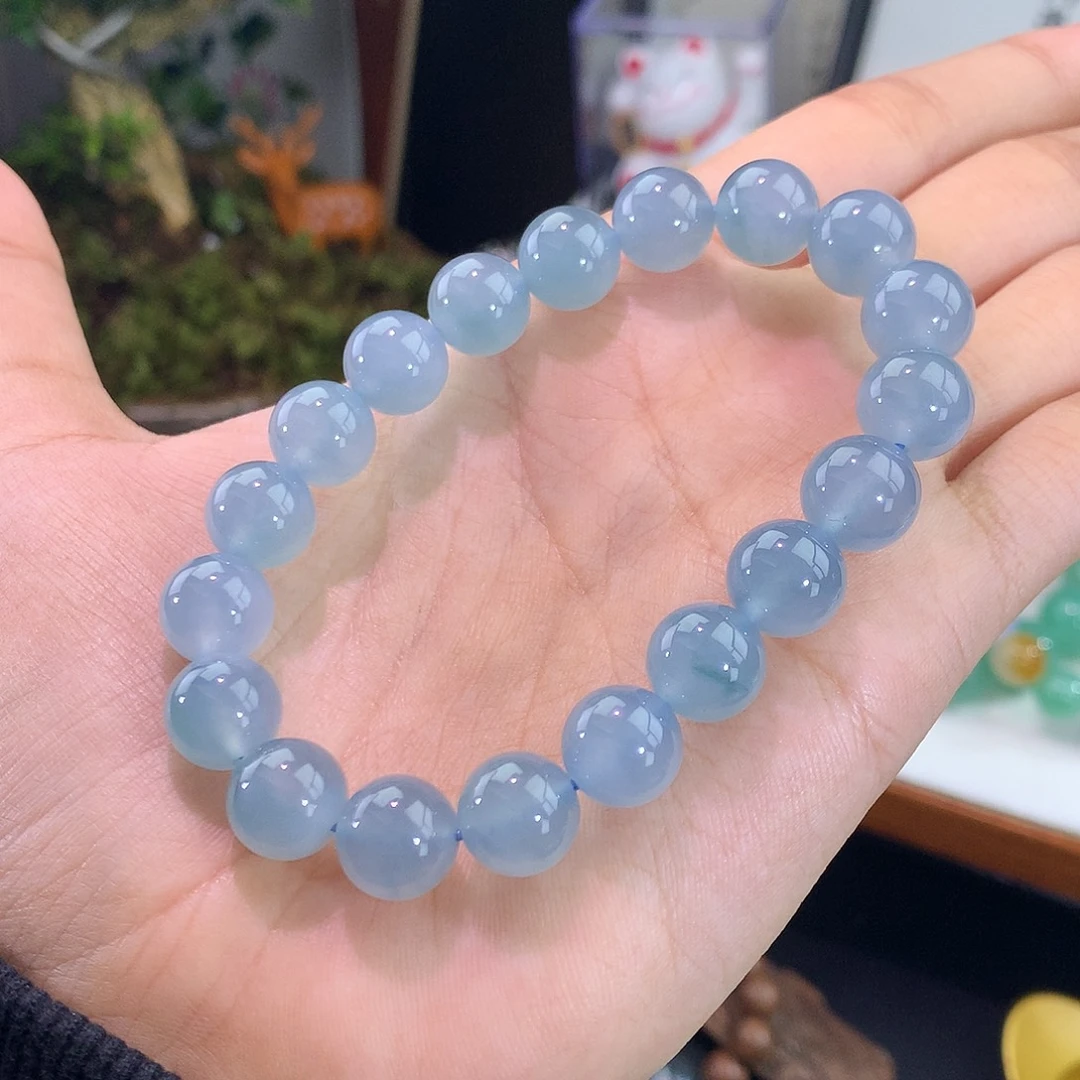 翡翠未镶嵌手链天空蓝手串