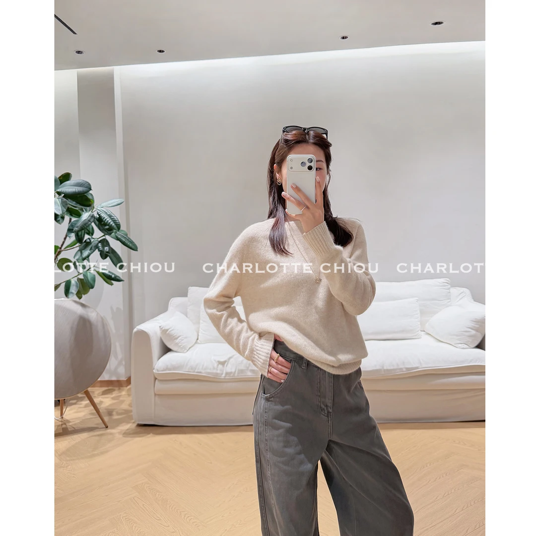 CHARLOTTE CHIOU舒柔心境 羊毛混纺浣熊绒混色层次氛围感显瘦毛衣