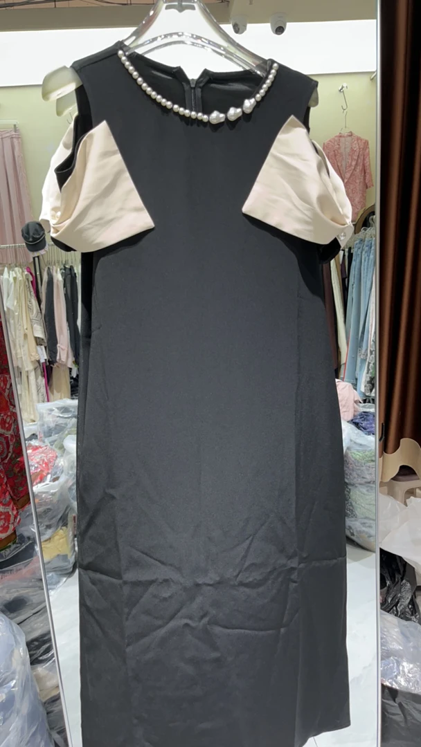 2751法式宽松中长款蝴蝶结显瘦气质减龄黑色连衣裙