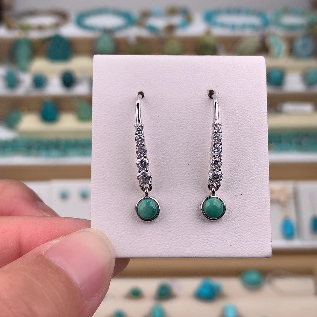 绿松石银S925镶嵌耳饰