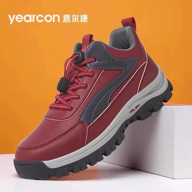 意尔康妈妈鞋春秋款舒适软底防滑皮面防水中老年人运动健步旅游鞋