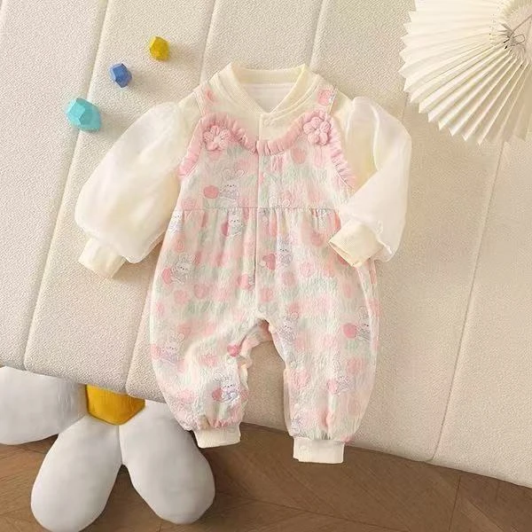 婴幼儿春秋双层小兔郁金香宝宝洋气连体衣