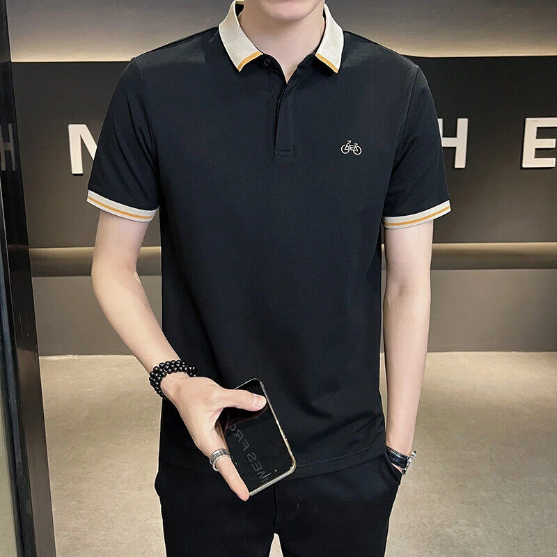 Mexican/稻草人2025夏季男士休闲短袖T恤翻领时尚大码刺绣翻领时