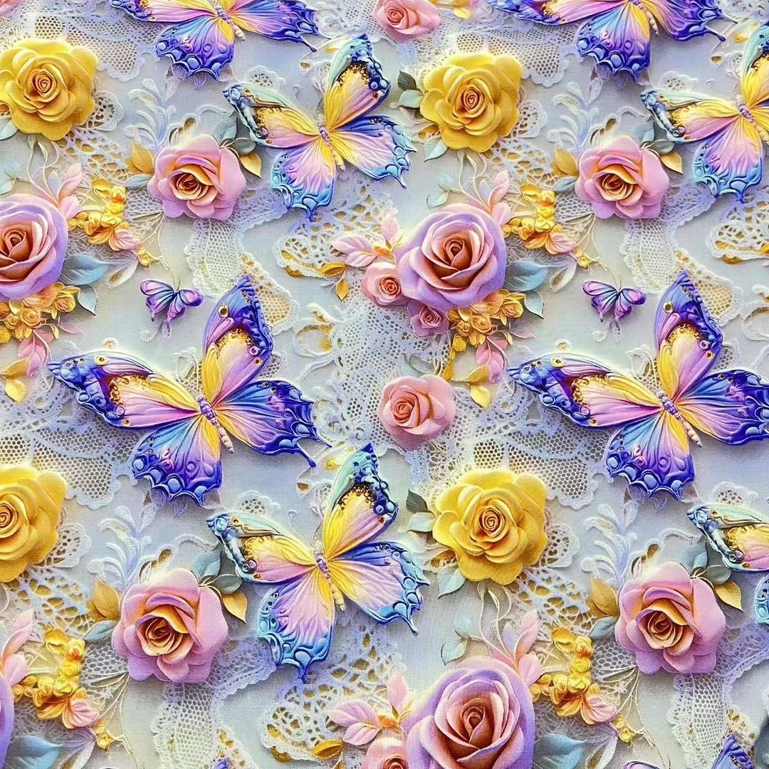 玫瑰蝴蝶）棉绸布料，柔软透气丝滑亲肤，连衣裙旗袍