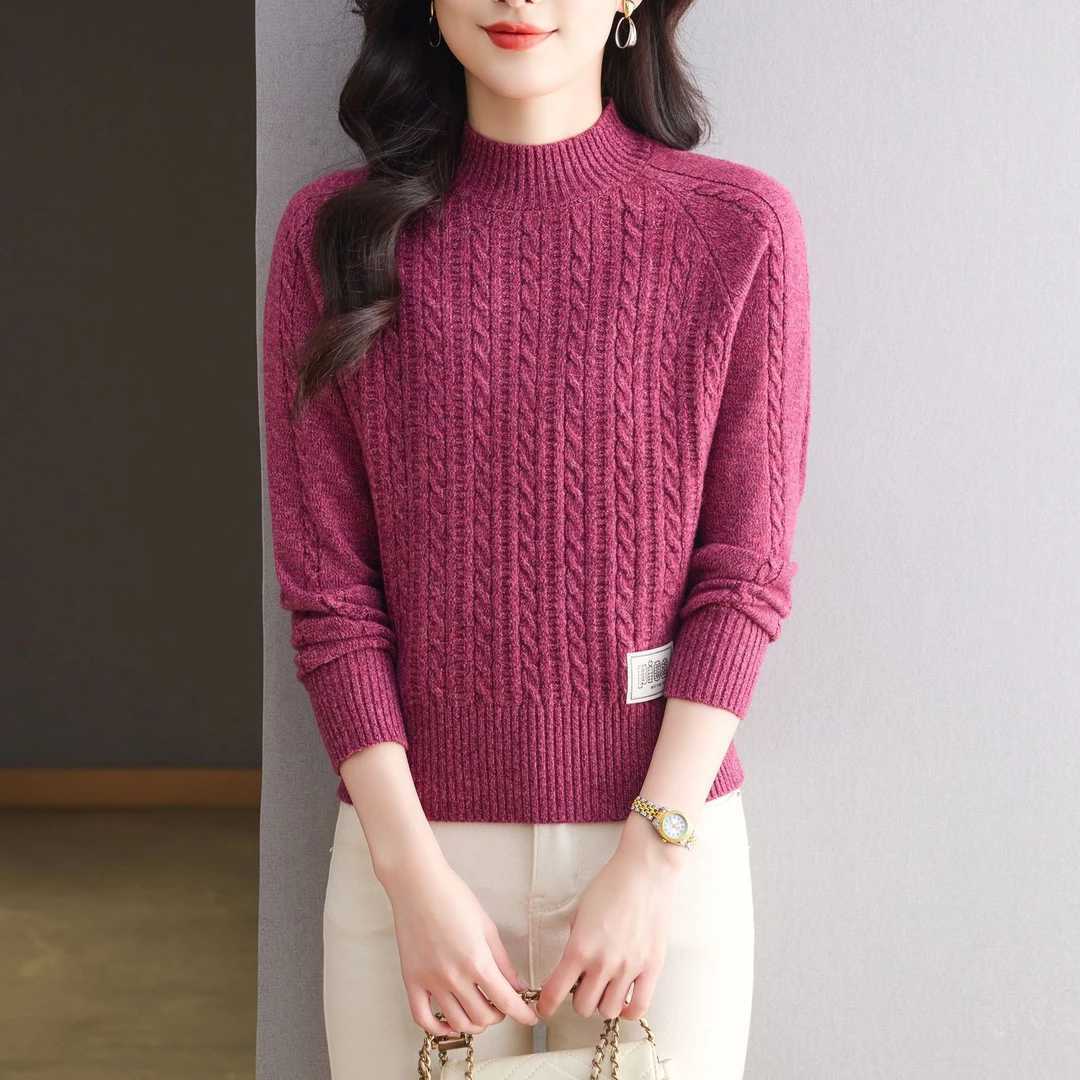 洋气女款爆款上衣2025冬季新款百搭套头毛衣花纱麻花长袖打底衫