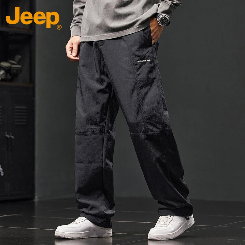 Jeep吉普宽松工装休闲裤男美式直筒阔腿裤2025新款百搭纯色长裤子