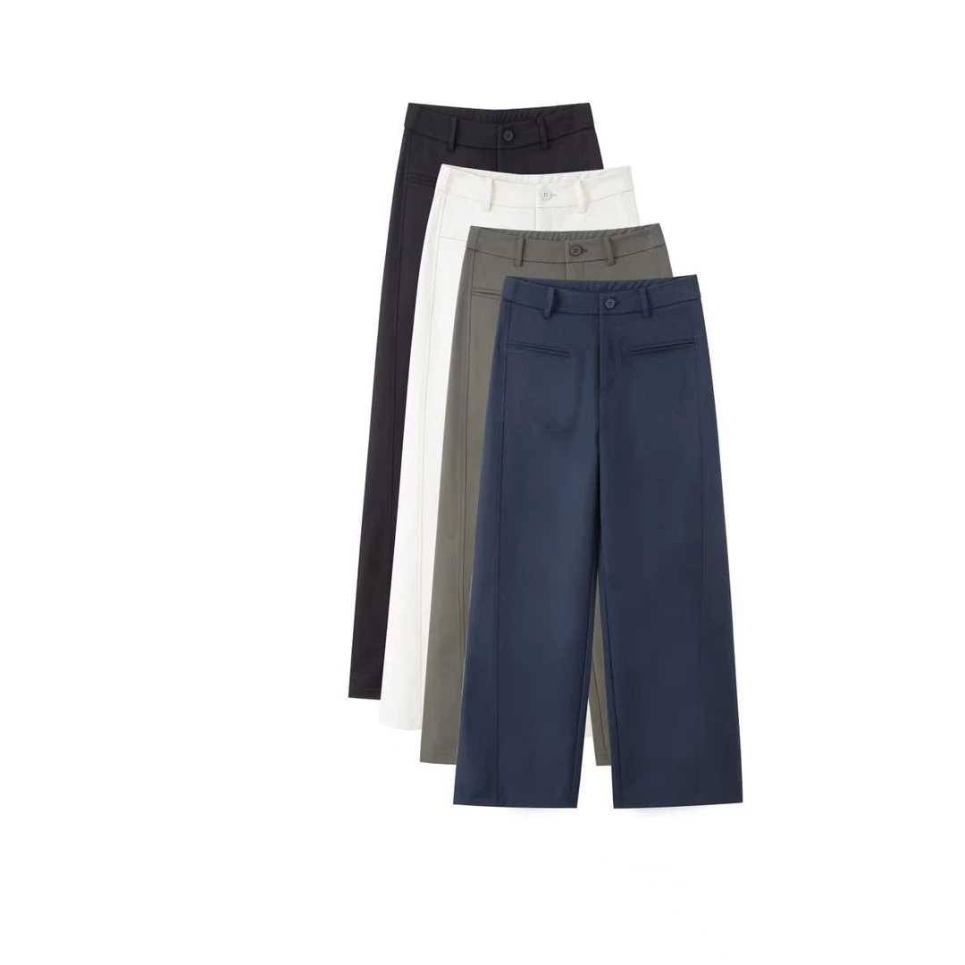 早秋新款时尚抗皱休闲免熨烫高腰显瘦窄版阔腿裤