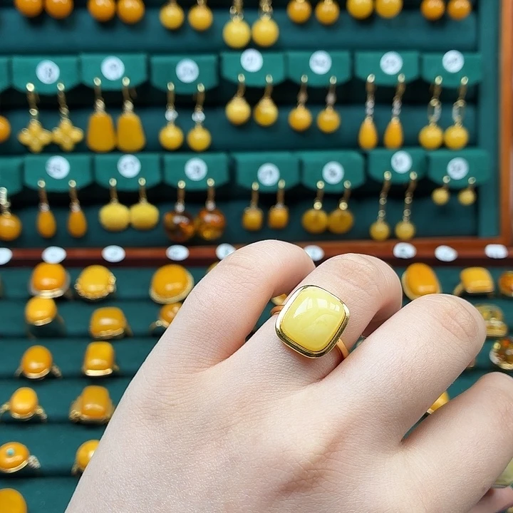 琥珀银S925镶嵌戒指