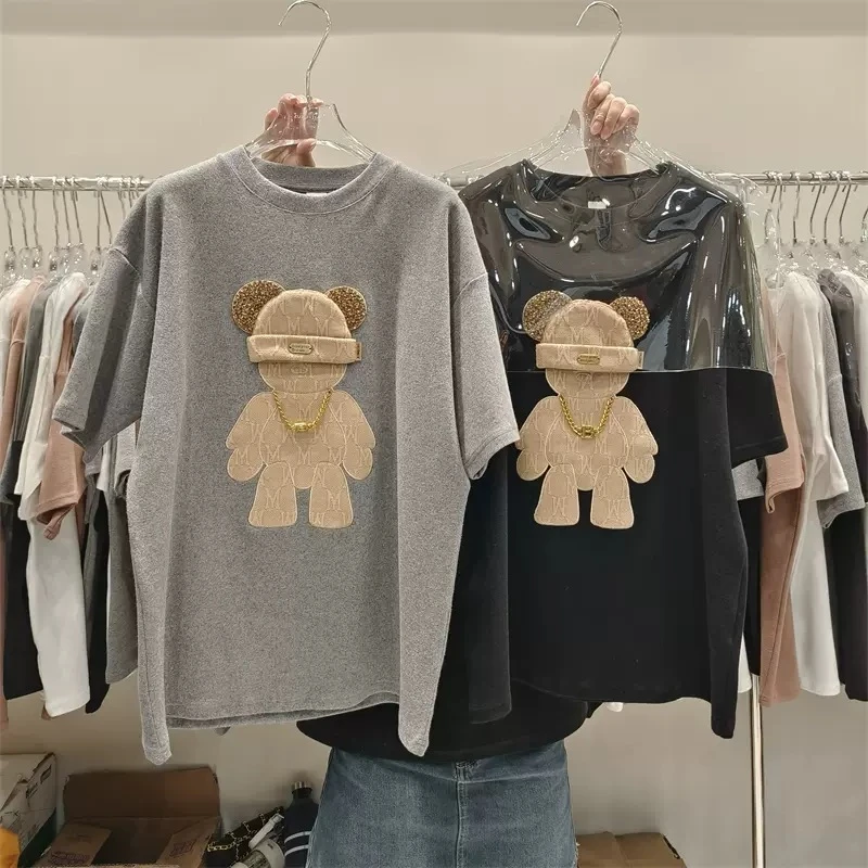 冬季加厚磨毛短袖T恤2025新款宽松大版中长款红色XXL打底衫春秋