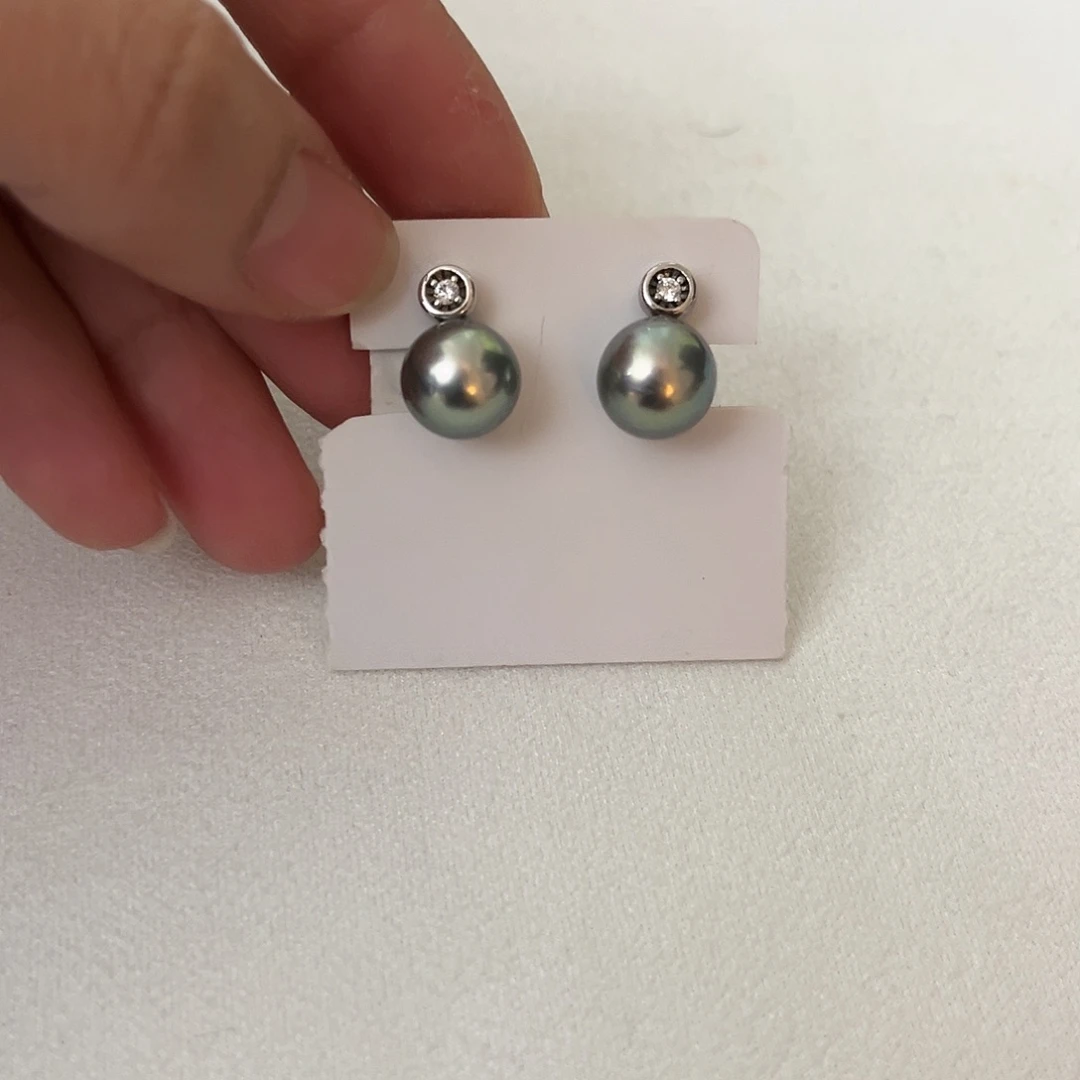 海水珍珠颈饰银S925镶嵌孔雀绿9-10
