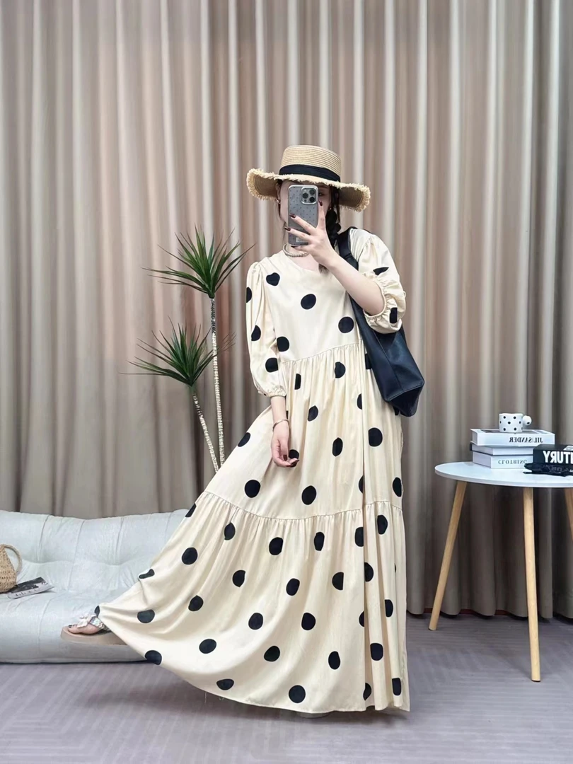 【V领蛋糕裙】夏季时尚碎花设计款棉绸洋气气质宽松休闲长款连衣裙D