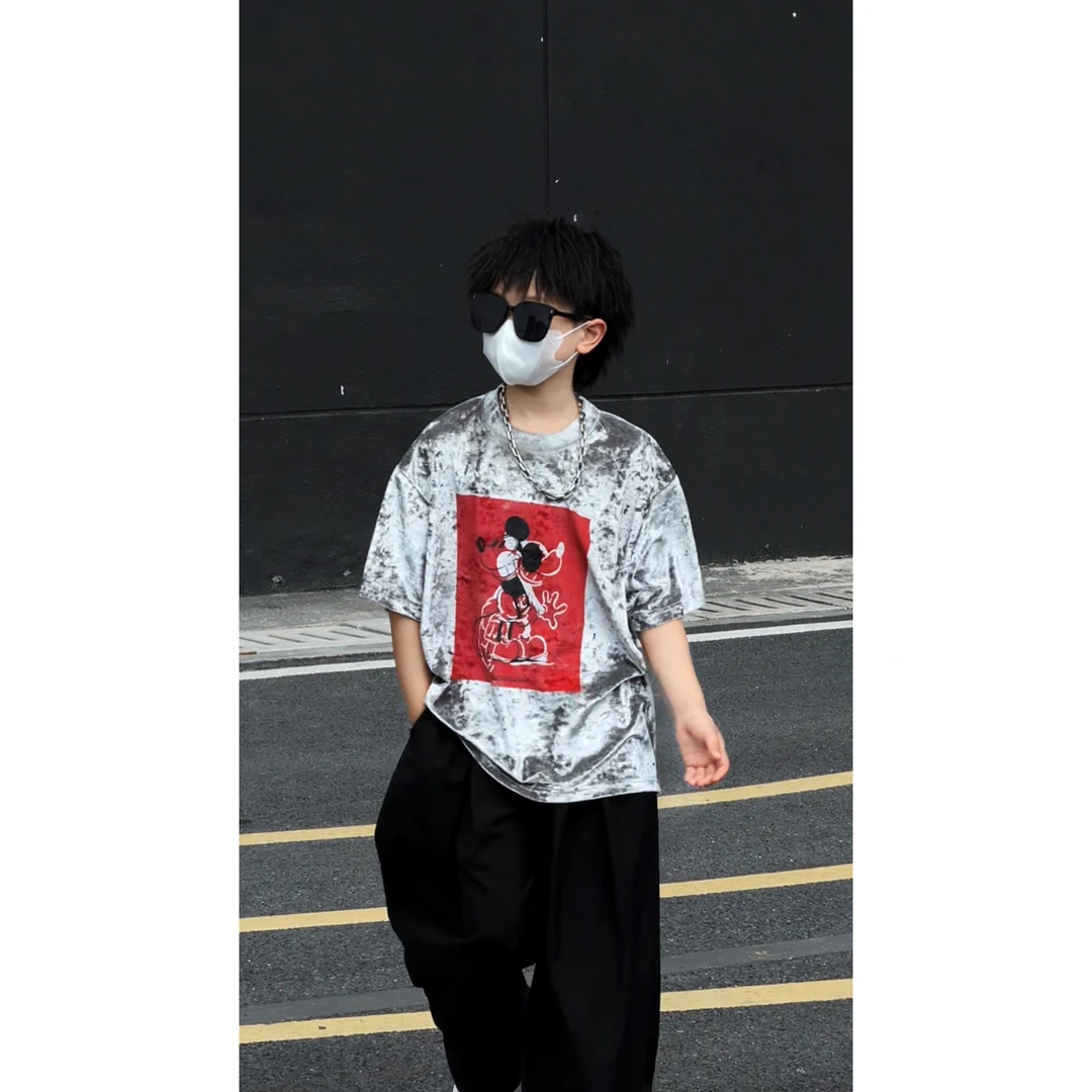 现货THE LUHAN【银河星沙】夏季休闲印花小众亲子装大童T恤25111