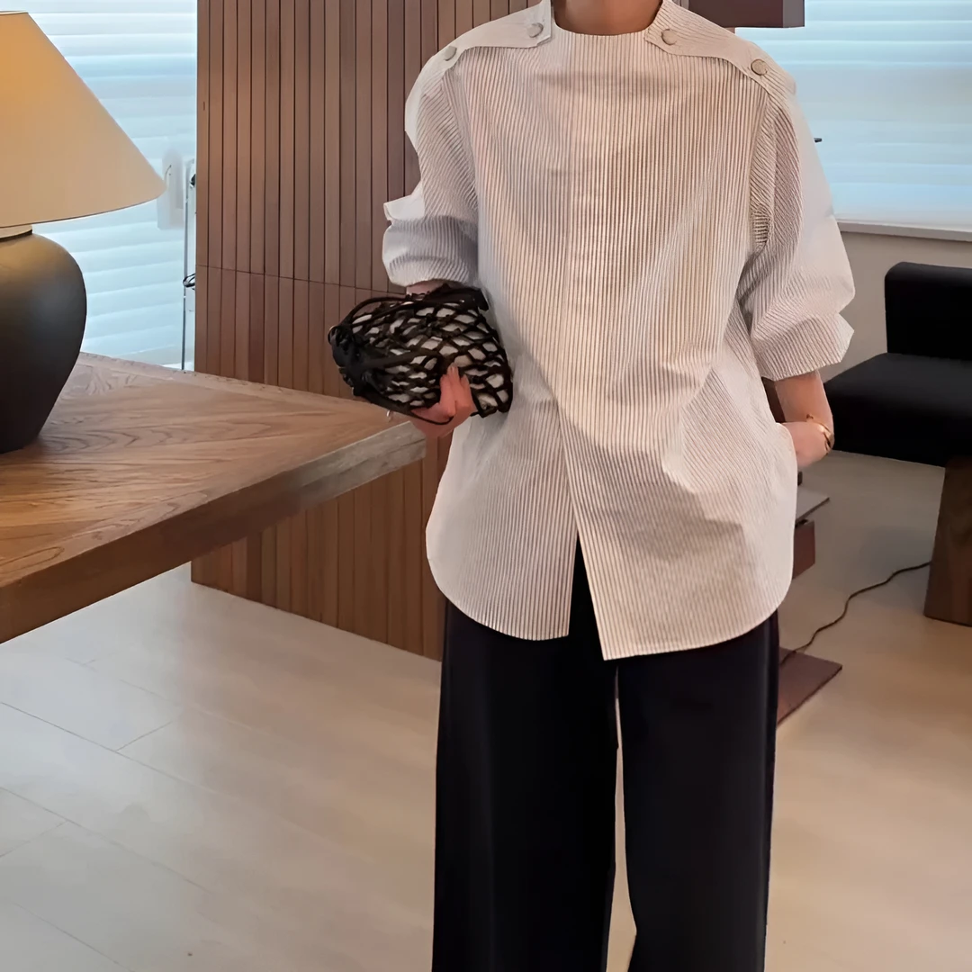 法式时尚气质极简风衬衫女2025宽松高级感轻奢洋气显瘦条纹衬衣女