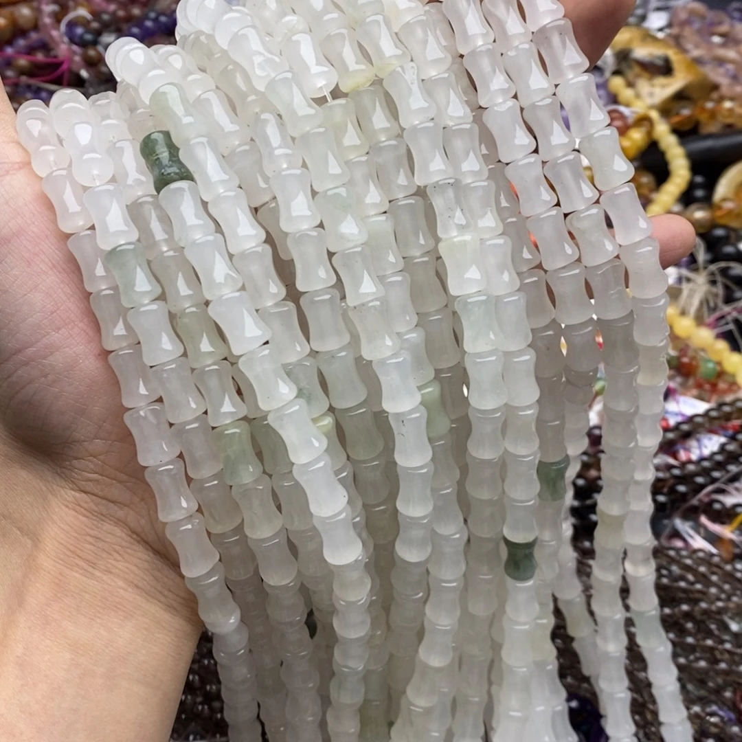 玛瑙/玉髓未镶嵌珠宝半成品一条天然8×14天山翠竹节微瑕