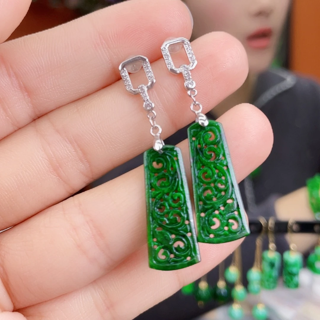 翡翠银S925镶嵌耳饰
