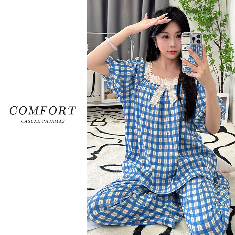 2025年夏季新款甜美三件套宽松短裤时尚休闲女长裤睡衣爆款家居服