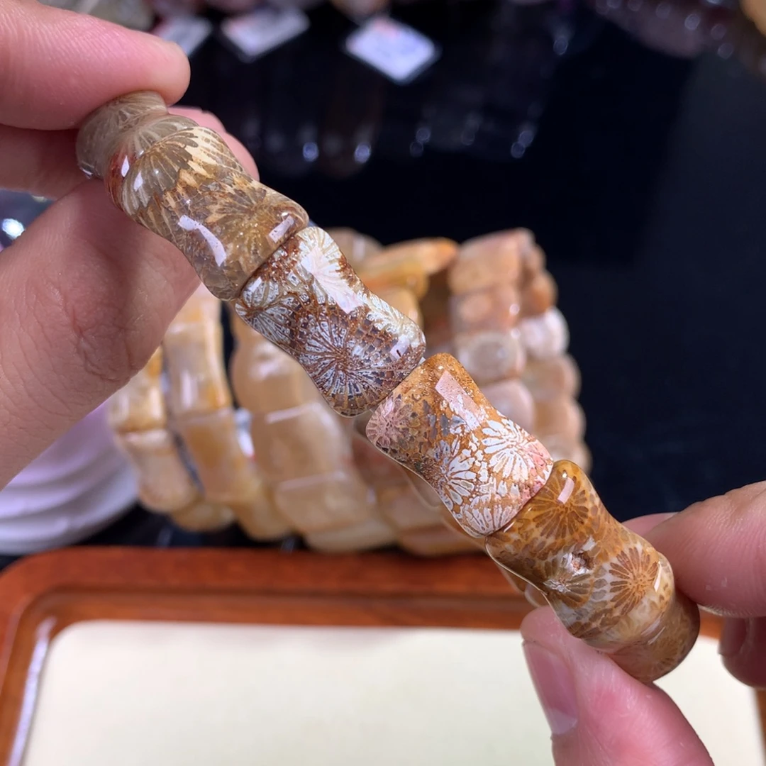 硅化珊瑚（珊瑚玉）未镶嵌吊坠(赠链)30号竹节大花带皮花