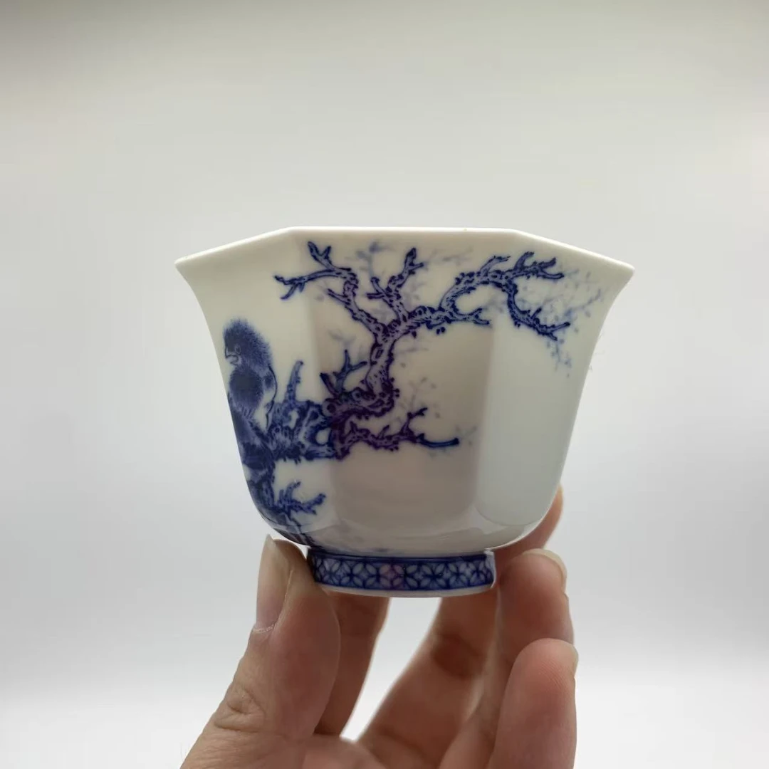 W963    复刻王步枯木寒雀图八方杯   ZH2380055
