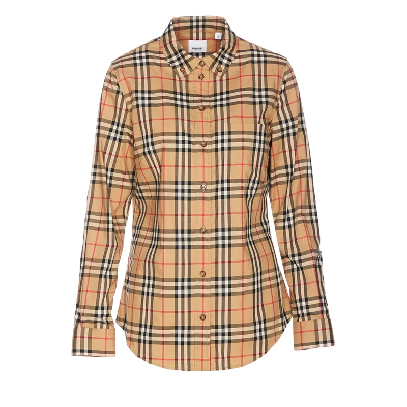 未使用 BURBERRY/博柏利 女款米色经典格纹翻领长袖衬衫
