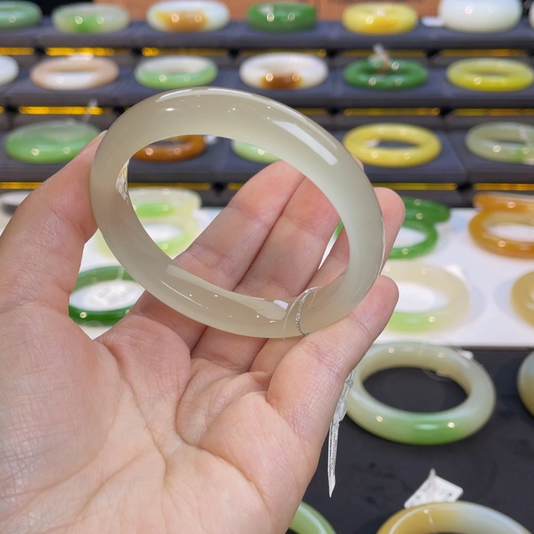 未镶嵌手镯和田玉高冰猫眼藕粉手镯56