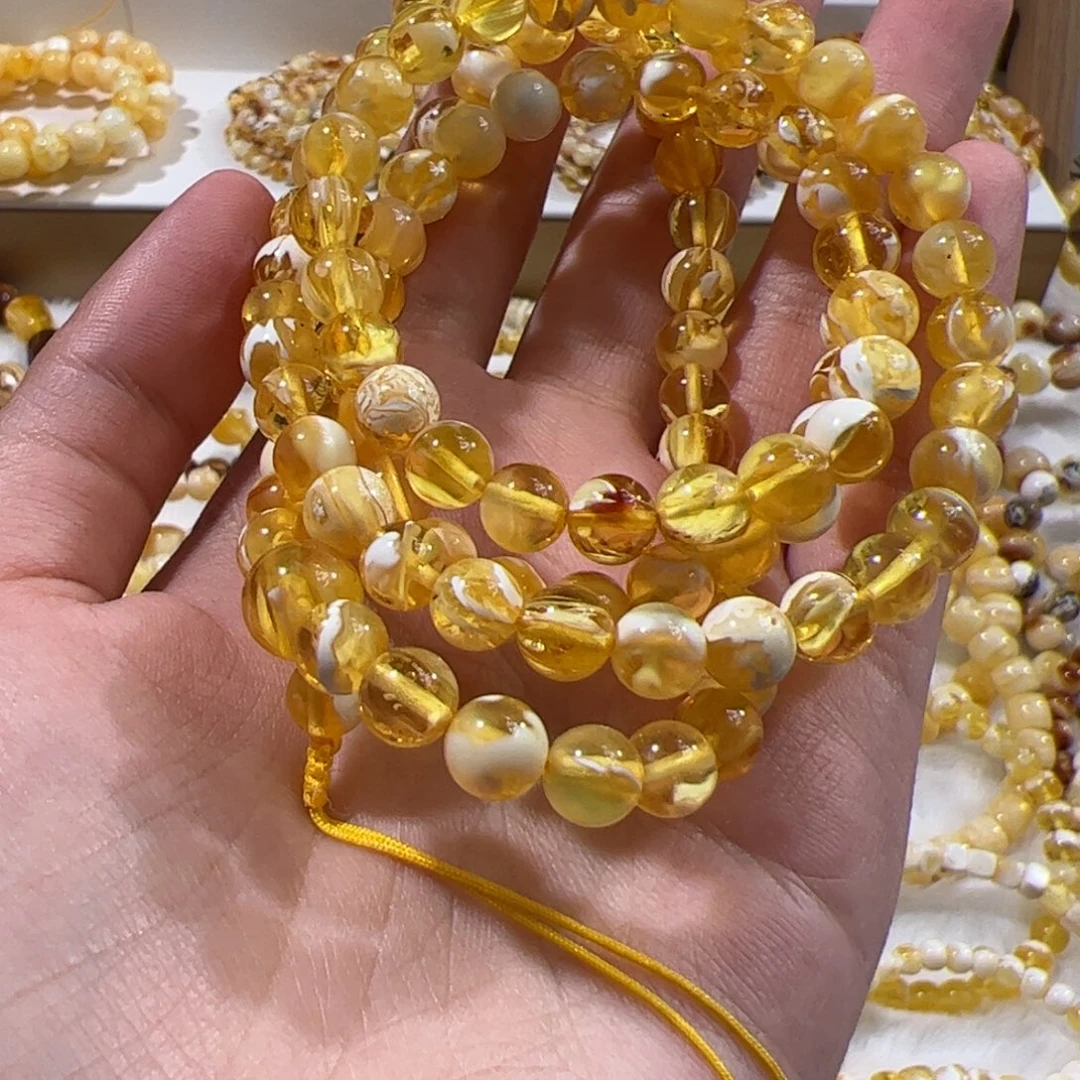 琥珀未镶嵌珠宝奇石金瓷白拉丝妖花108