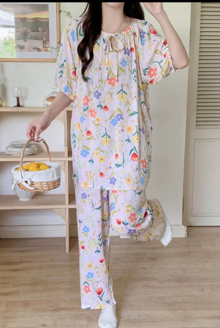 13299 新款女士（上衣+裤子）透气时尚绵绸睡衣家居套装