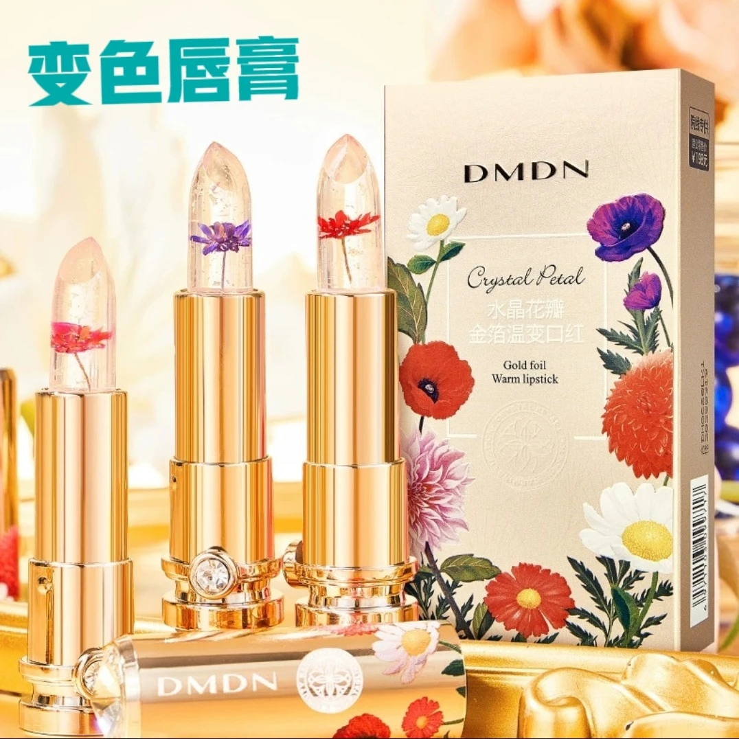 不易沾杯掉色口红唇膏dmdn水晶花瓣金箔温变保湿滋润果冻变色唇膏