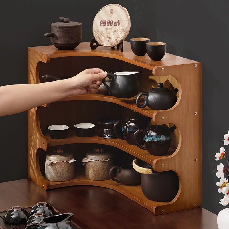 桌面杯架茶桌置物架新中式博古架桌上紫砂壶多层茶具摆放架子实木