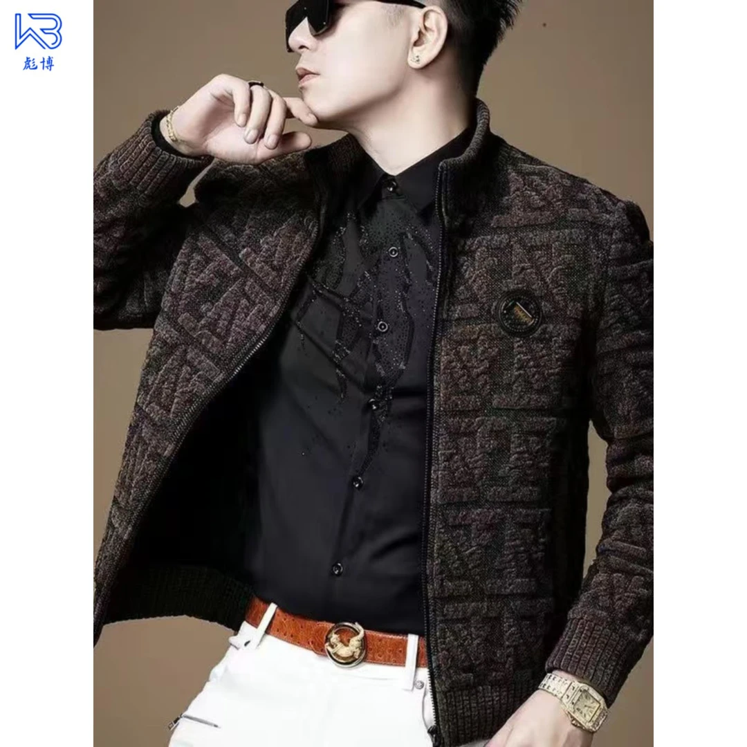 彪博新款立领针织夹克男士短款潮流休闲夹克百搭外套高端秋冬衬衫