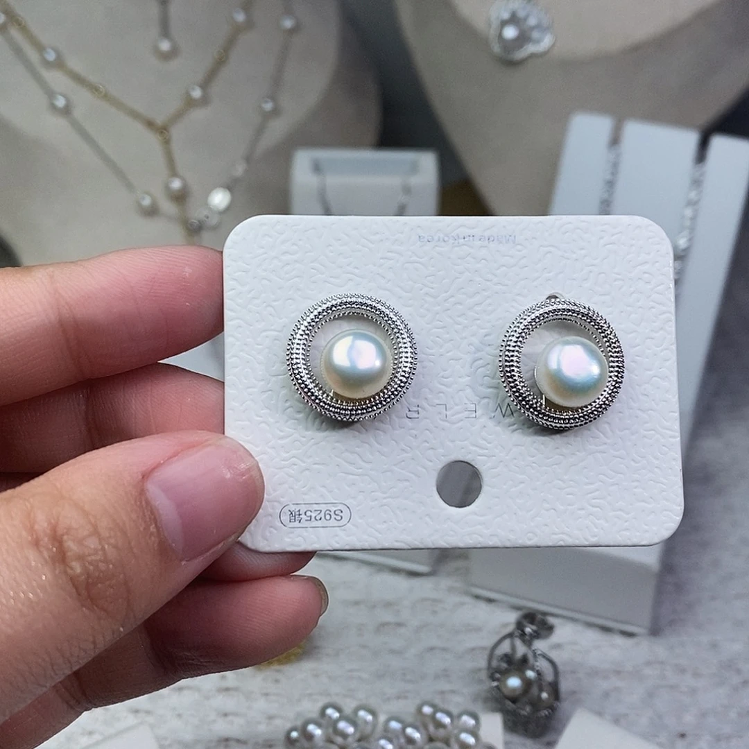 银S925镶嵌淡水珍珠耳饰