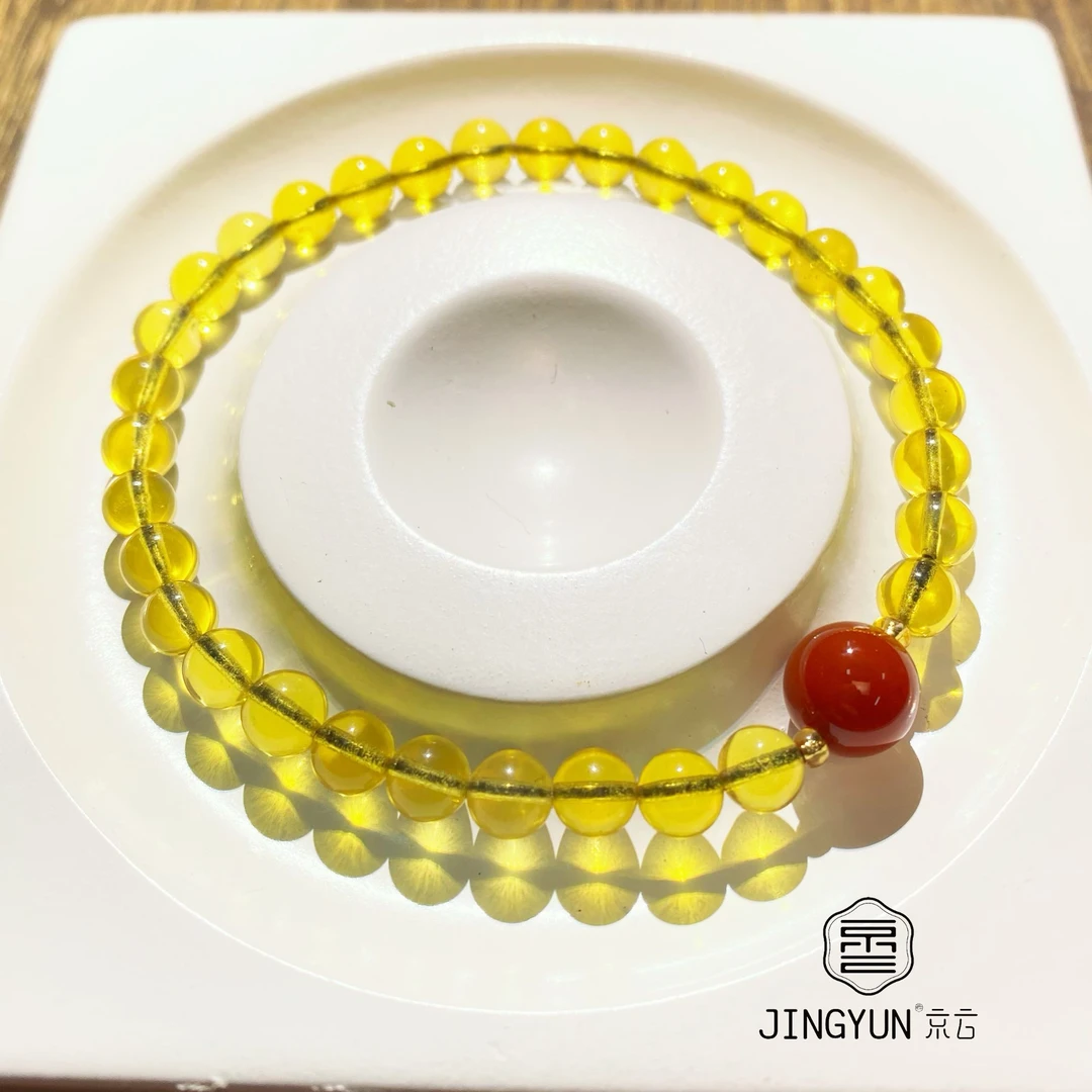 蓝珀手串手链精致小串精美礼物高级手工气质蓝色时尚女士彩色