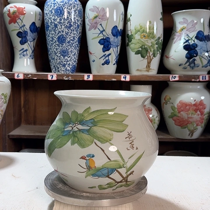 瓶钱袋子荷花鸟新款陶瓷