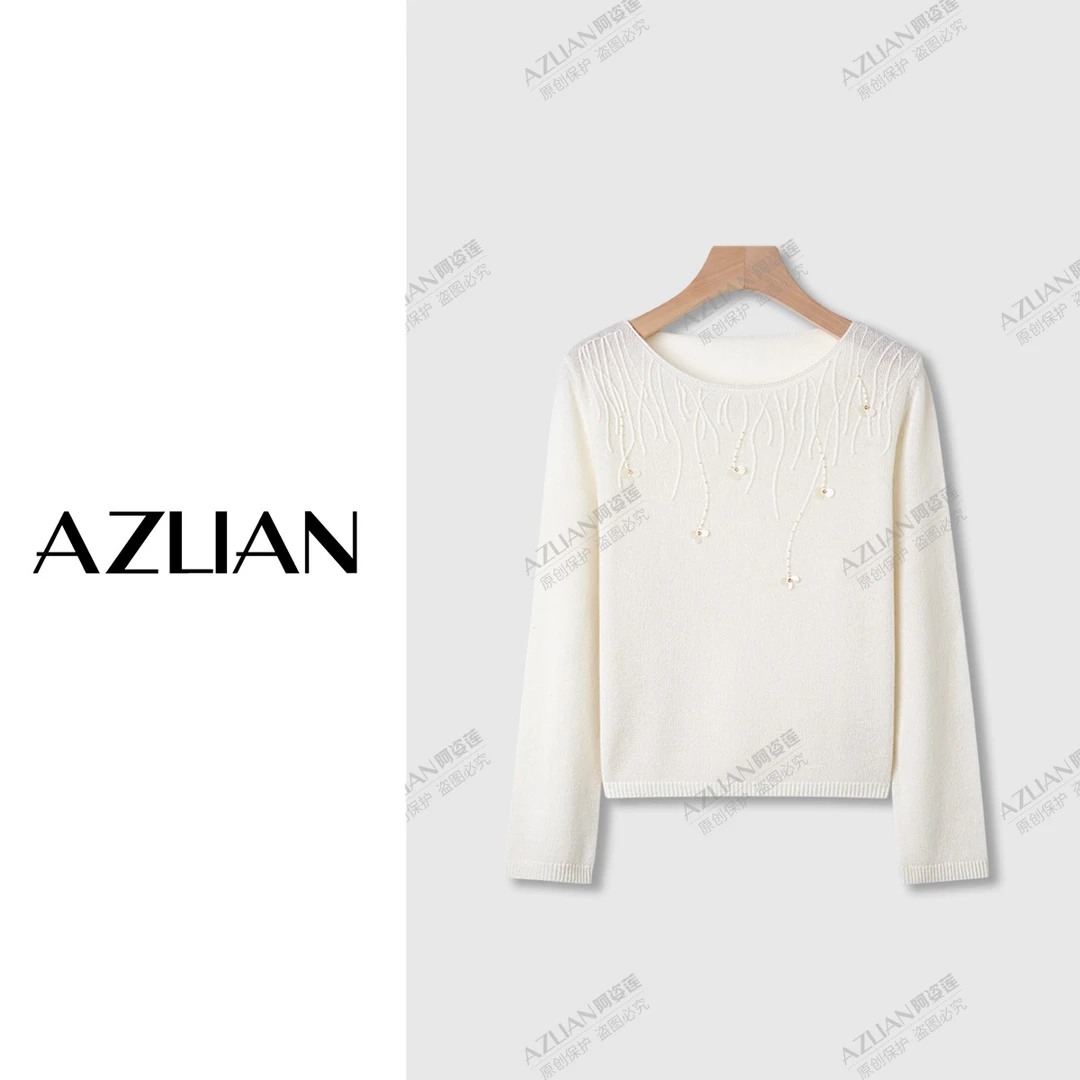 法式花瓣串珠针织羊绒刺绣仙女气质长袖显瘦上衣女 PX-2100