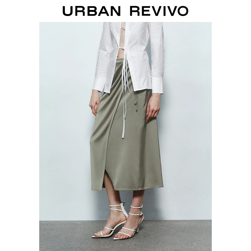 UR2025春季新款女装简约气质魅力褶皱系带半裙UWM550012