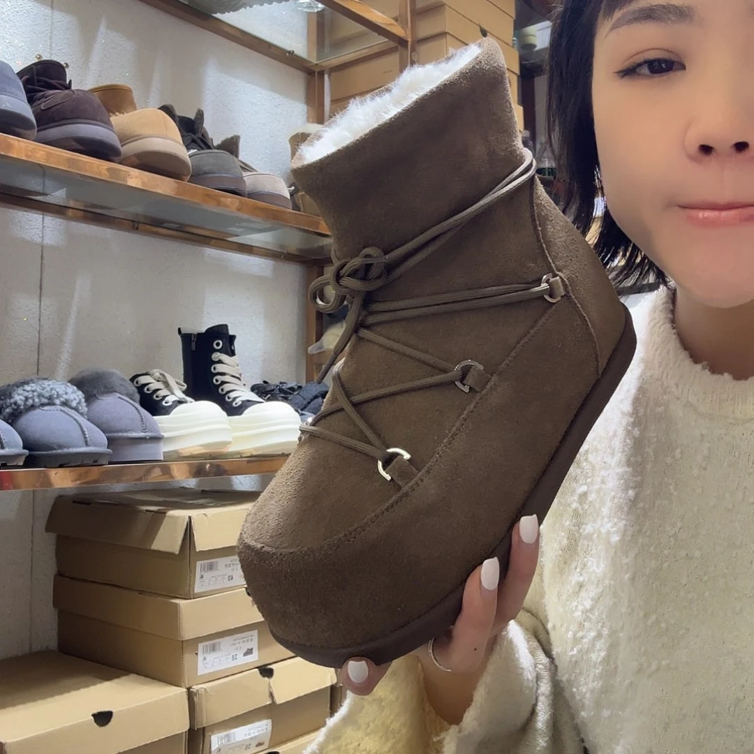 36码卡其色五花大绑雪地靴