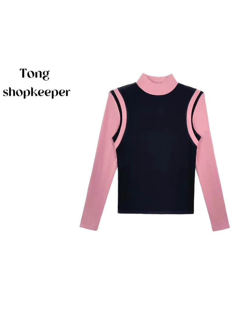 QJ/彤掌柜1682825 秋冬2025绵羊毛肩型设计美拉德拼色百搭上衣