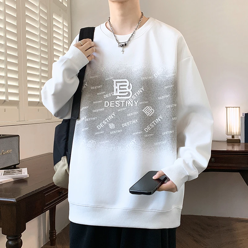 青少年春秋季港风圆领卫衣男2025新款高中初中学生潮流帅气打底衫