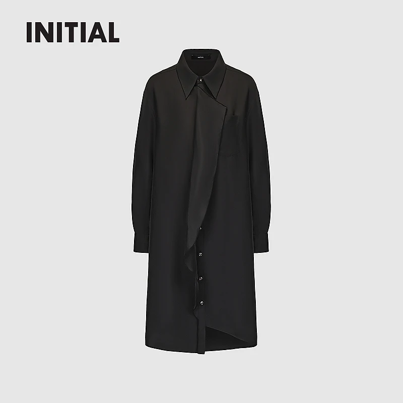 INITIAL25春季新款荷叶边通勤简约衬衫连衣裙女25SDNFMCVV539