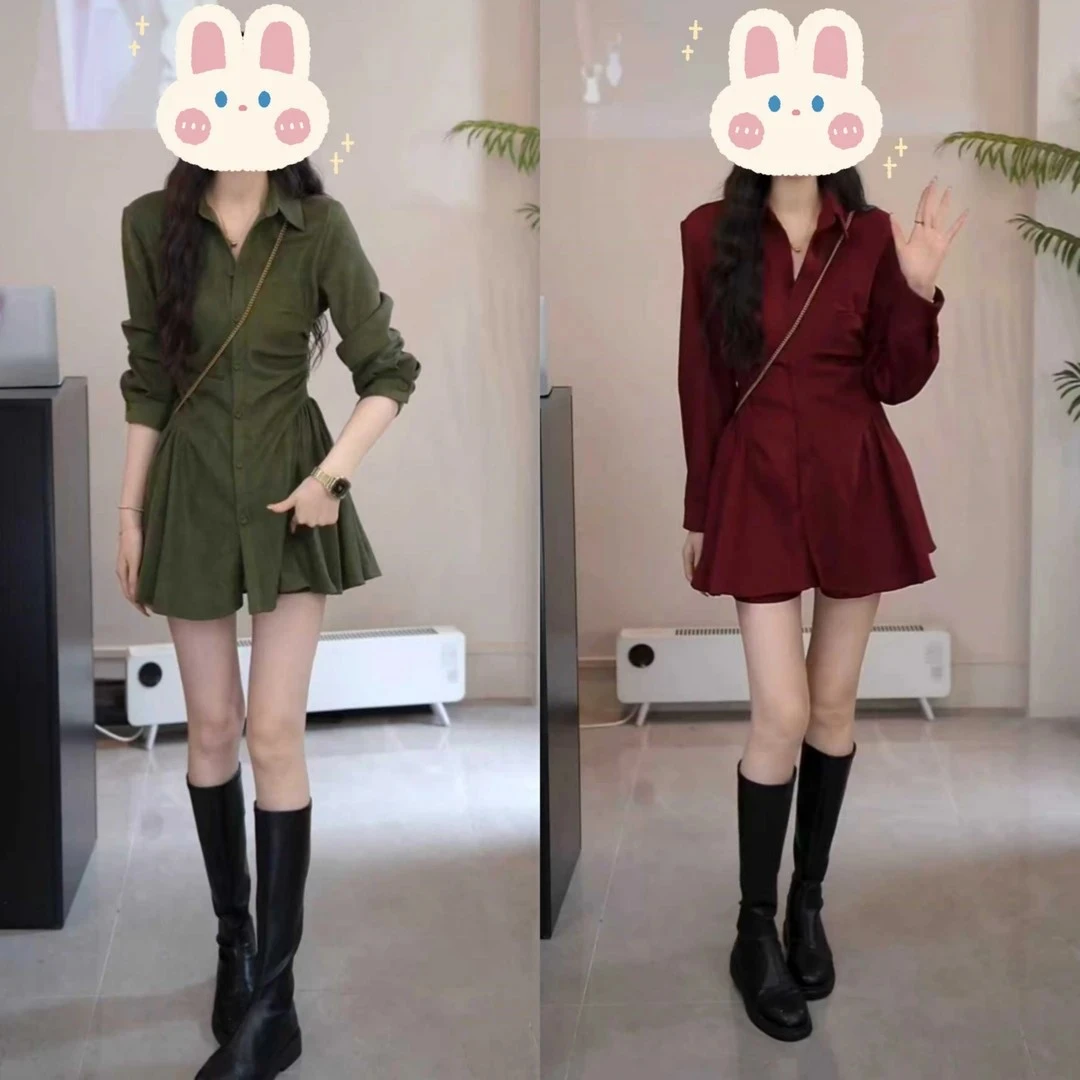 法式polo领连衣裙+短裤两件套女秋季BB