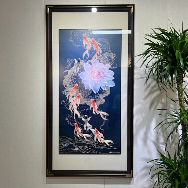 菲铜凡响《荷花九鱼图》手工铜雕装饰画 办公室 走廊 玄关背景墙