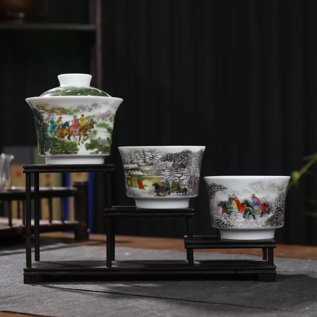 张松茂三顾茅庐高档陶瓷功夫茶杯小号主人杯家用品茗泡茶茶盏