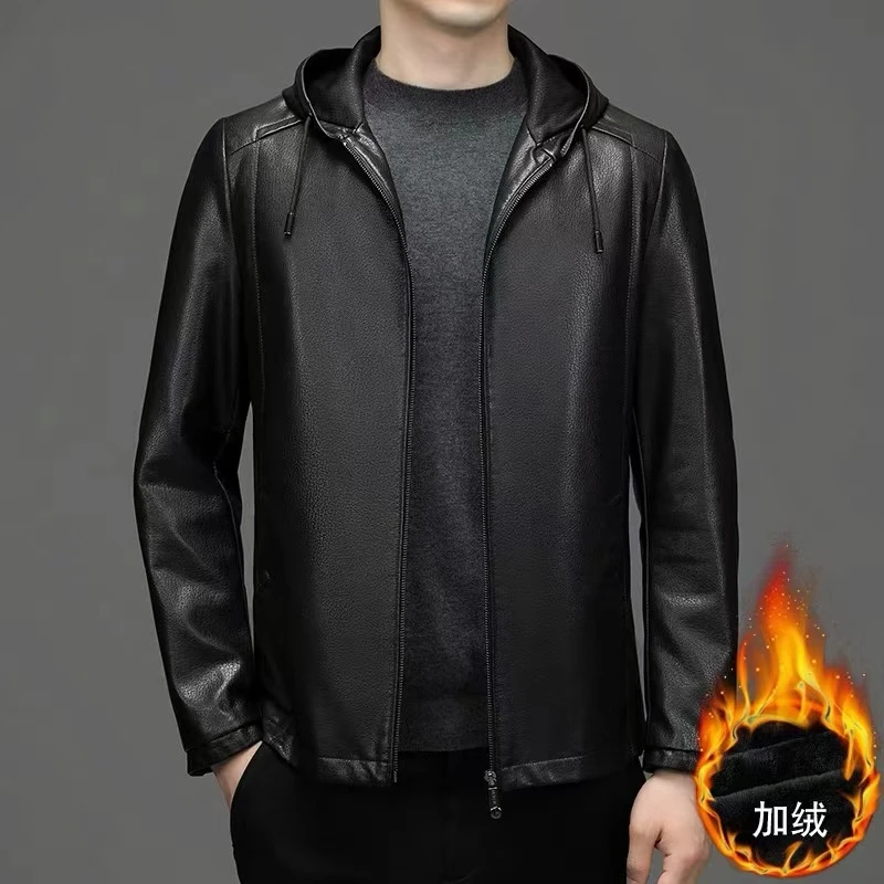 【皇冠NG-2】男2226新款休闲商务男士保暖连帽加绒外套中年时尚春秋