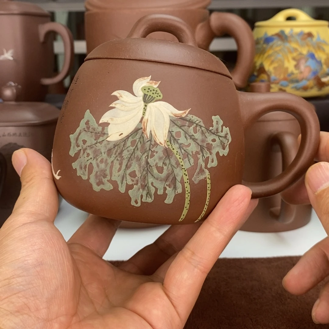 茶杯紫砂胖福秋荷盖杯