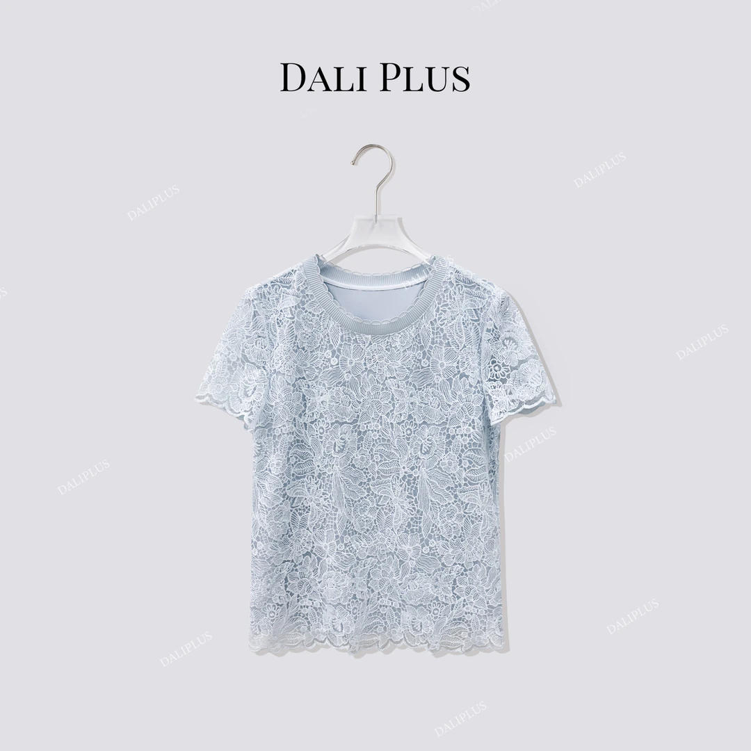 DALI PLUS“休闲花色高定花卉小衫刺绣T恤”蕾丝钩花上衣-D5MM2311