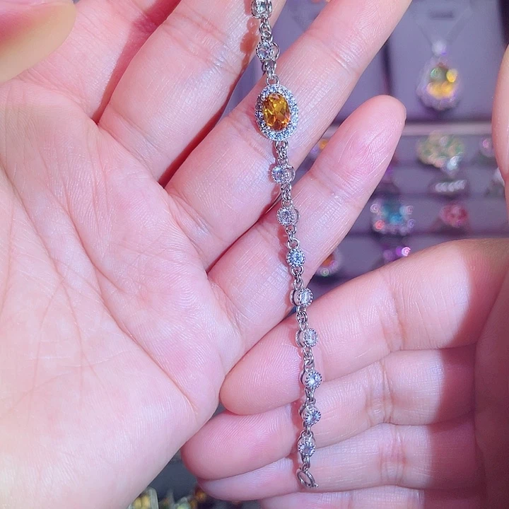 黄晶手链银S925镶嵌手链